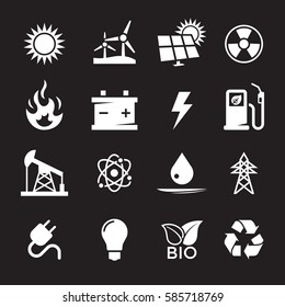 Energy icons set. White on a black background