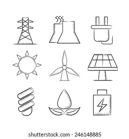 energy icons, sketch icons