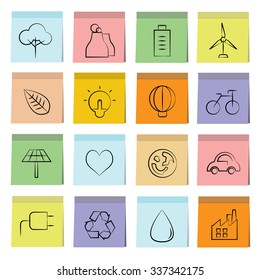 energy icons in sticky note paper