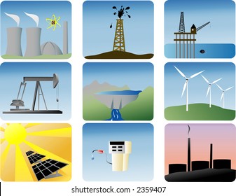 Energy Icons Various Ways Produce Energy Stock Vector (Royalty Free ...