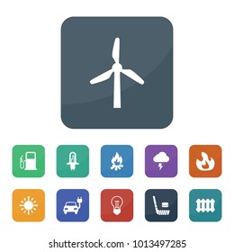 Energy icons. vector collection filled energy icons such as fire, windmill, car halogen bulb, electric car, bulb, radiator, hockey, campfire, sun, fuel