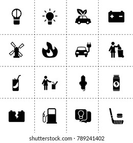 Energy icons. vector collection filled energy icons. includes symbols such as fire, windmill, bulb, spark plug, car battery. use for web, mobile and ui design.