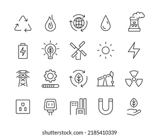 Energy Icons - Vector Line. Editable Stroke. 