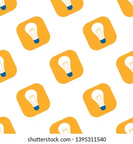 Energy and idea symbol seamless pattern. Lamp wallpaper. Light bulb icon backdrop. Vector flat illustration 