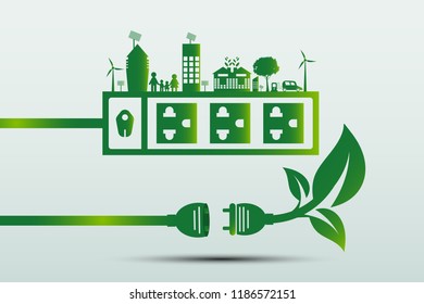 Energy ideas save the world concept Power plug green ecology 