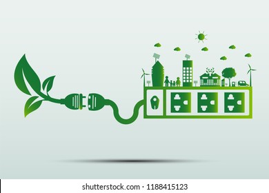 Energy ideas save the world concept Power plug green ecology 