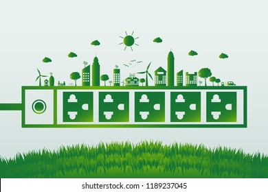 Energy ideas save the world concept Power plug green ecology 