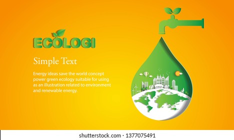 Energy ideas save the world concept Power green ecology -illustration  Vector
