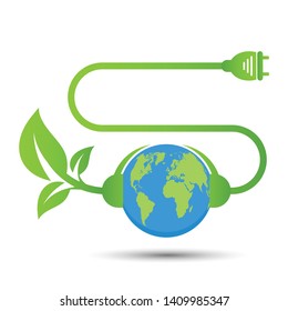 Energy ideas save the world concept Power plug green ecology,Vector Illustration