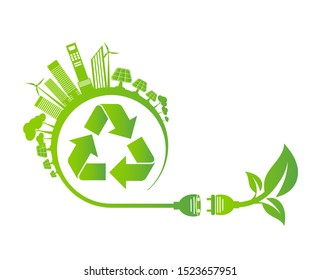 Energy ideas save the world concept Power plug green ecology recycle