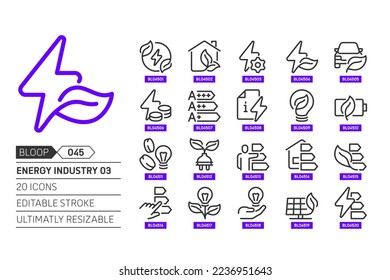 Energy industry 03 related, pixel perfect, editable stroke, up scalable, line, vector bloop icon set.