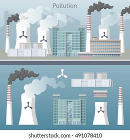 Energy Industry Air Pollution Cityscape. Vector illustration