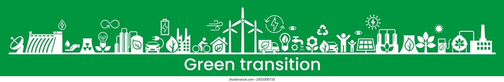 Energy industry. Alternative clean energy. Transition to environmentally friendly world concept.  Ecology infographic. Green power production. Transition to renewable alternative energy.