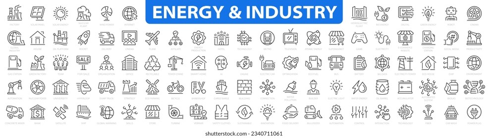 Energy  Industry Big icon set. Industrial icons. Energy icon collection. Line icons collection. Vector illustration