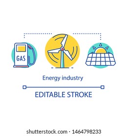 Energy Industry Concept Icon. Power Sector. Traditional And Renewable Energy. Production And Sale Of Fuel And Electricity Idea Thin Line Illustration. Vector Isolated Outline Drawing. Editable Stroke