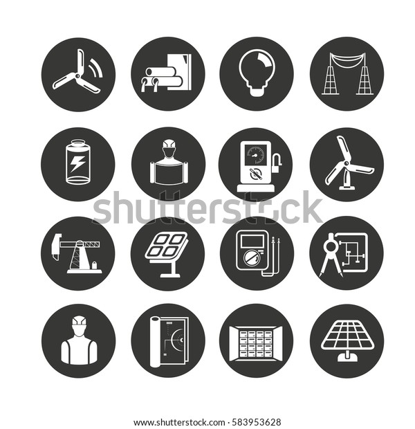 energy and\
industry icon set in circle\
buttons