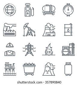 Energy industry icon set suitable for info graphics, websites and print media. Black and white flat line icons.