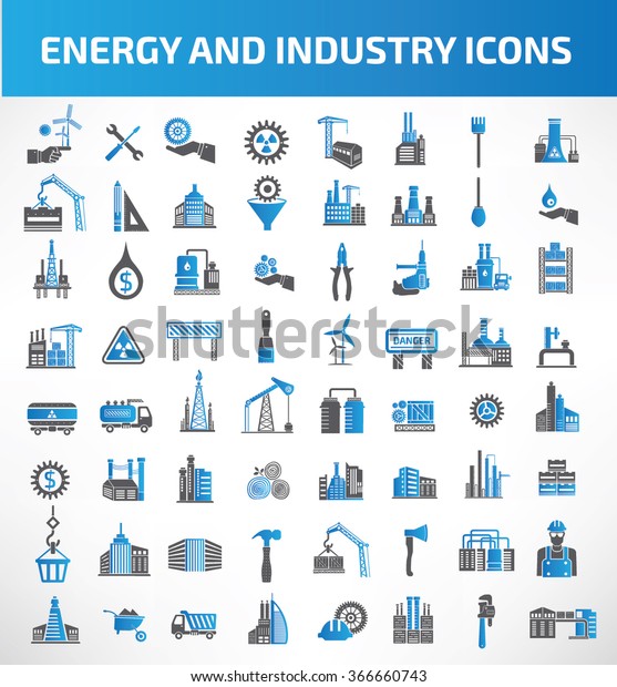 Energy Industry Icon Setblue Versionclean Vector Stock Vector (Royalty ...