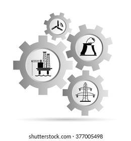 energy industry icons in gear buttons