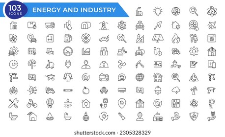 Energy and industry linear icons collection. Energy and industry line icons set. Vector illustrator. 
