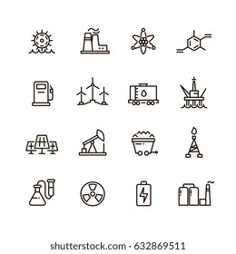 Energy industry and power factory modern industrial vector line icons