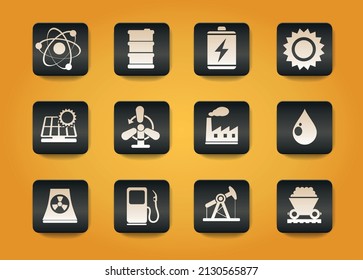 Energy and Industry symbols on black buttons on yellow background