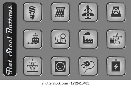 Energy and Industry vector web icons on the flat steel buttons