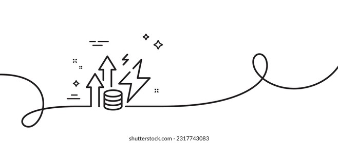 Energy inflation line icon. Continuous one line with curl. Electric power up trend sign. Consumption growth symbol. Energy inflation single outline ribbon. Loop curve pattern. Vector