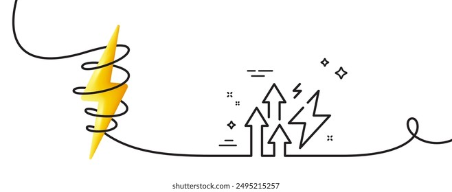 Icono de línea de inflación energética. Una línea continua con rizo. Señal de tendencia de subida de energía eléctrica. Símbolo de crecimiento del consumo. Cinta de un solo contorno de inflación energética. Curva de bucle con energía. Vector