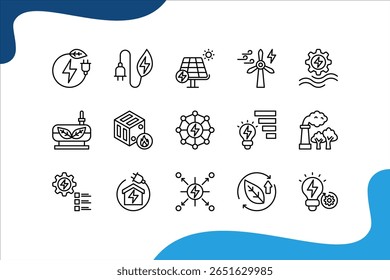 Energy Innovation banner web icon set vector illustration. concept with Renewable, Green energy, Solar, Wind energy, Smart grid, Energy efficiency, Innovation.