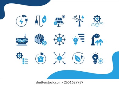 Energy Innovation banner web icon set vector illustration. concept with Renewable, Green energy, Solar, Wind energy, Smart grid, Energy efficiency, Innovation.