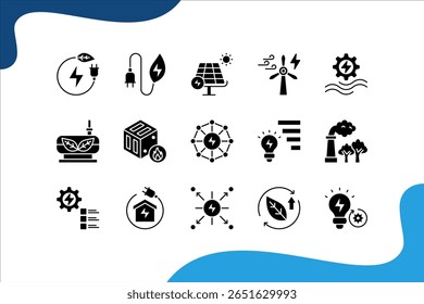 Energy Innovation banner web icon set vector illustration. concept with Renewable, Green energy, Solar, Wind energy, Smart grid, Energy efficiency, Innovation.