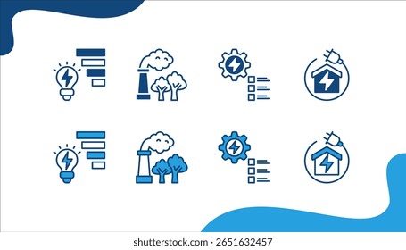 Energy Innovation banner web icon set vetorial illustration. conceito com eficiência energética, captura de carbono, eletrificação, gerenciamento de energia.