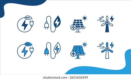 Energy Innovation banner web icon set vector illustration. concept with Renewable, Green energy, Solar energy, Wind energy.