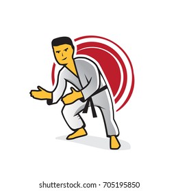 energy karate man illustration, icon design, isolated on white background.