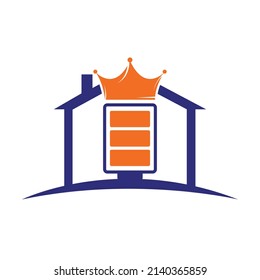 Energy king vector logo design. Battery with crown icon design.	