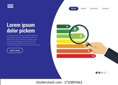 energy label banner concept.Web design landing page.Conceptual vector illustration in flat style design.Isolated on background.