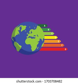 energy label concept - earth and Energy Efficiency Diagram.Conceptual vector illustration in flat style design.Isolated on background.