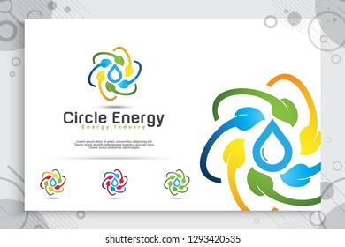 Energy leaf vector logo with a modern circle design concept, illustration of natural leaf recycling for energy renewal and industrial company