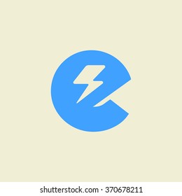 Energy letter E logo with lightning  shape icon design template element. Power electra sign