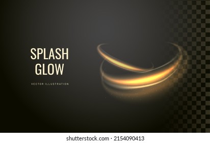 Energy light effect in golden color on a transparent background. Circular linear speed element. The shield frame is a symbol of strength or renewal that can be superimposed on a cosmetic product