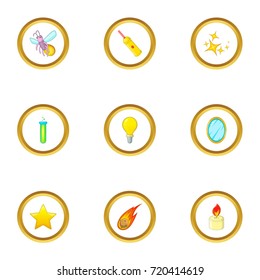 Energy of light icons set. Cartoon style set of 9 energy of light vector icons for web design