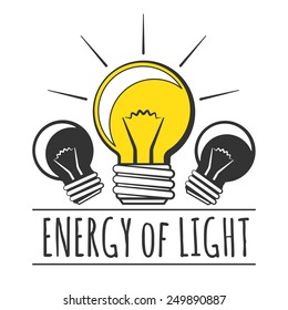 Energy of light logo. Lightbulb retro icon. Vintage vector illustration