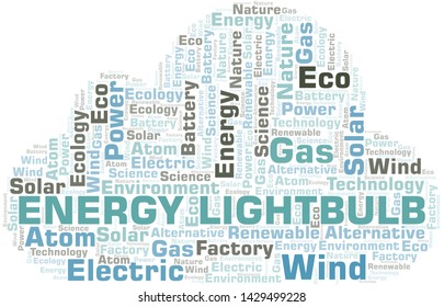 Energy Lightbulb word cloud. Wordcloud made with text only.