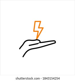 Energy, lighting in hands isolated icon. Saving nature. Vector illustration.