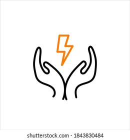 Energía, iluminación en manos aisladas icono. Salvando a la naturaleza. Ilustración vectorial.