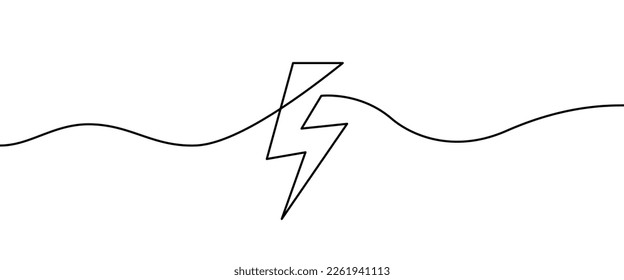 Energy Lightning shape drawing by continuos line, thin line design vector illustration