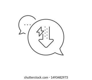 Energy line icon. Chat bubble design. Thunderbolt sign. Power consumption symbol. Outline concept. Thin line energy drops icon. Vector
