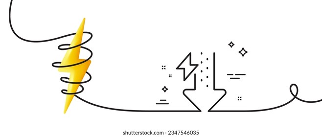 Icono de línea de energía. Una línea continua con curl. Signo de perno. Símbolo de consumo de energía. La energía desciende una cinta de contorno simple. Curva de bucle con energía. Vector