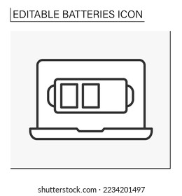  Energy line icon. Half charge laptop battery. Battery concept. Isolated vector illustration. Editable stroke